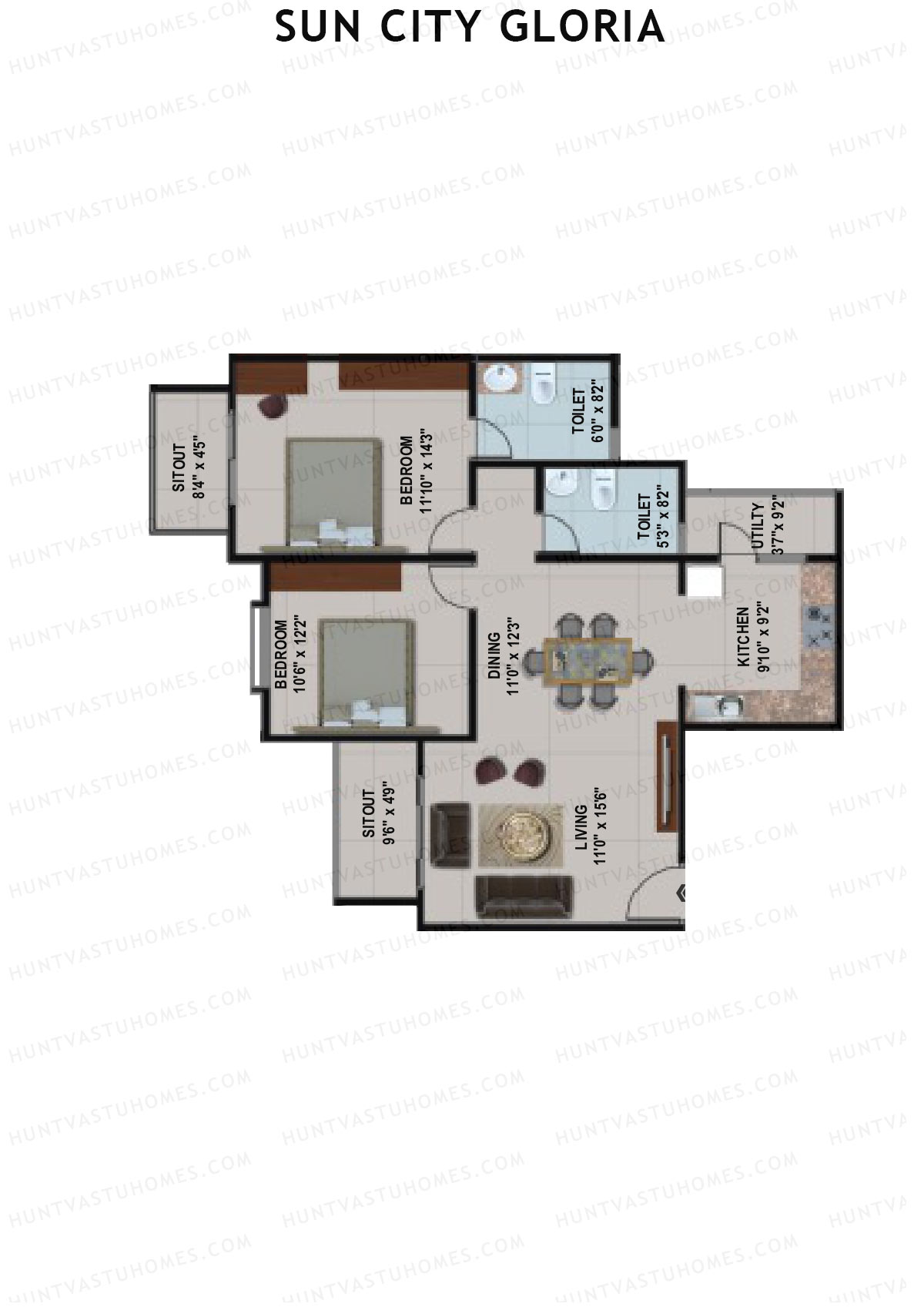 Sun City Gloria Block 2 Wing B Unit 13 Floor Plan