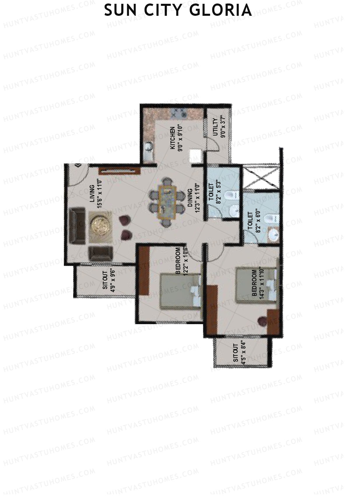 Sun City Gloria Block 2 Wing B Unit 1 Floor Plan