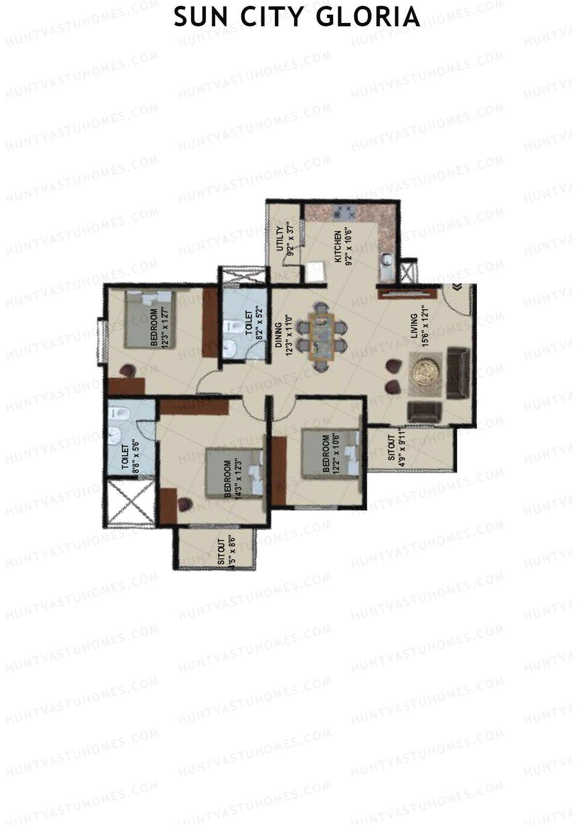 Sun City Gloria Block 2 Wing B Unit 2 Floor Plan