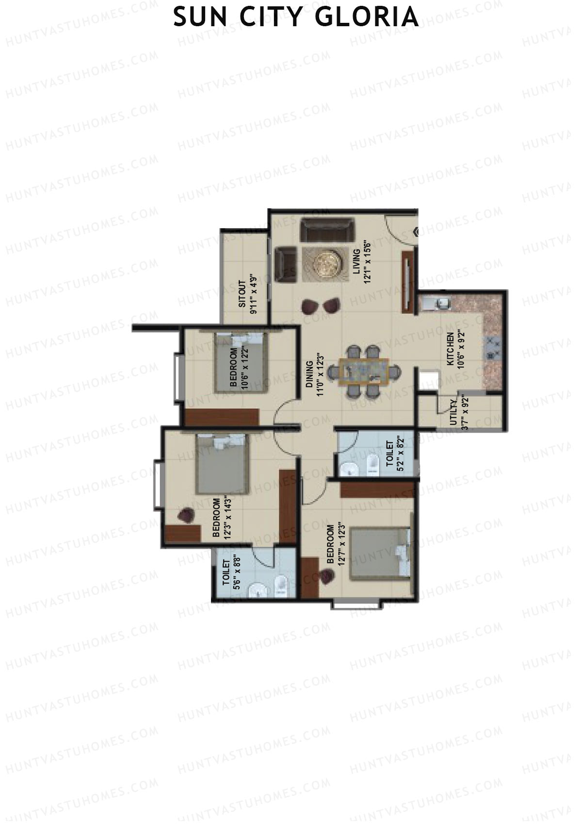 Sun City Gloria Block 2 Wing B Unit 3 Floor Plan