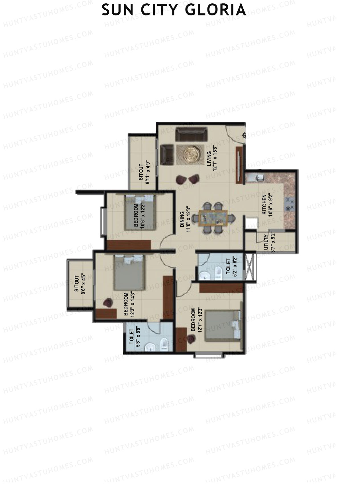 Sun City Gloria Block 2 Wing B Unit 3 Floor Plan
