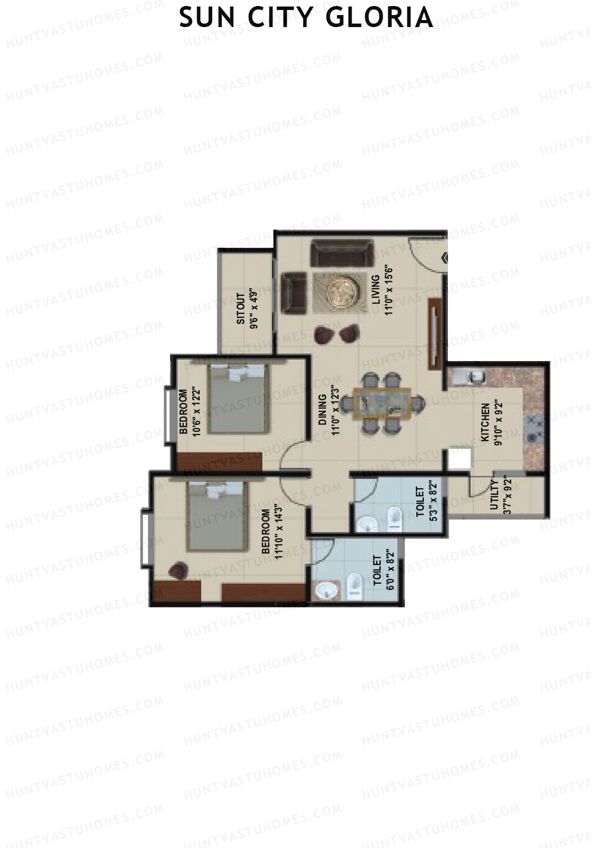 Sun City Gloria Block 2 Wing B Unit 9 Floor Plan