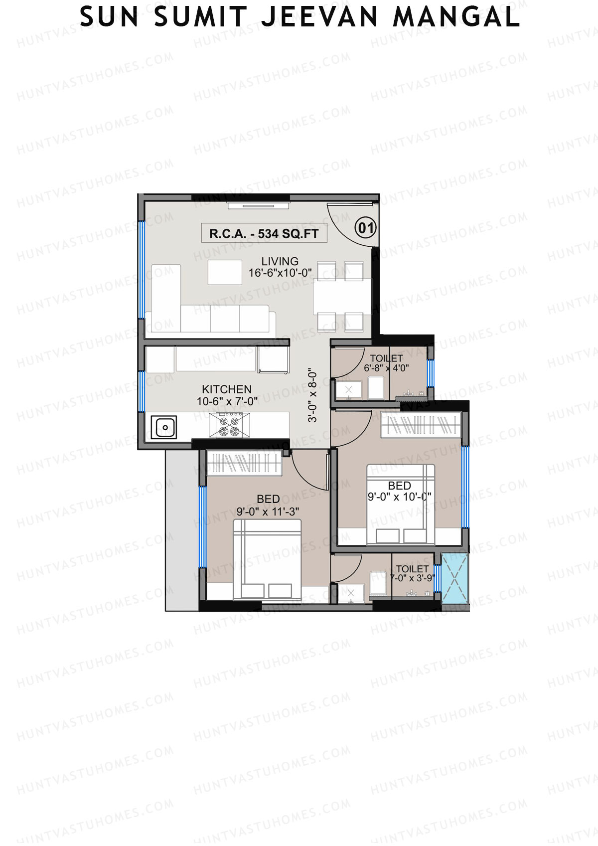 Sun Sumit Jeevan Mangal, Jeevan, Unit 1, 2BHK, Carpet Area 534   sq ft 