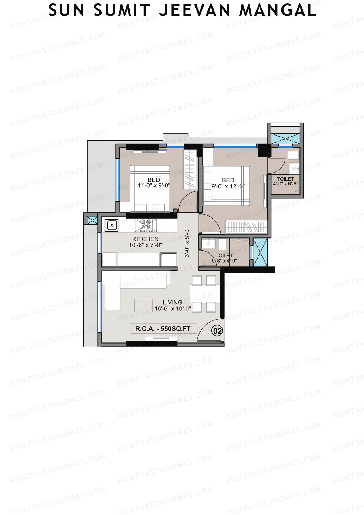 Sun Sumit Jeevan Mangal, Jeevan, Unit 2, 2BHK, Carpet Area 550   sq ft 