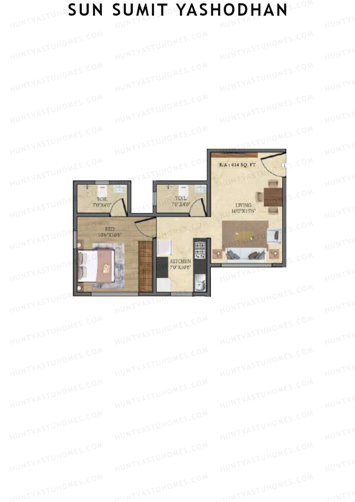 Sun Sumit Yashodhan, Yashodhan, Unit 1, 1BHK, Carpet Area 414   sq ft 