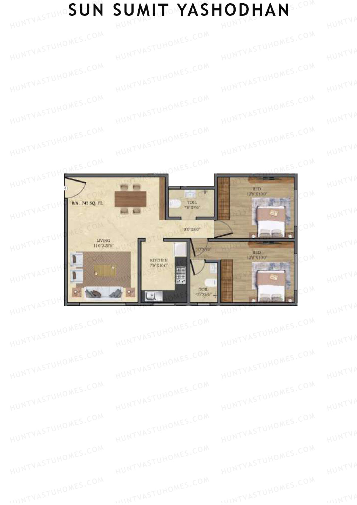 Sun Sumit Yashodhan, Yashodhan, Unit 4, 2BHK, Carpet Area 748   sq ft 