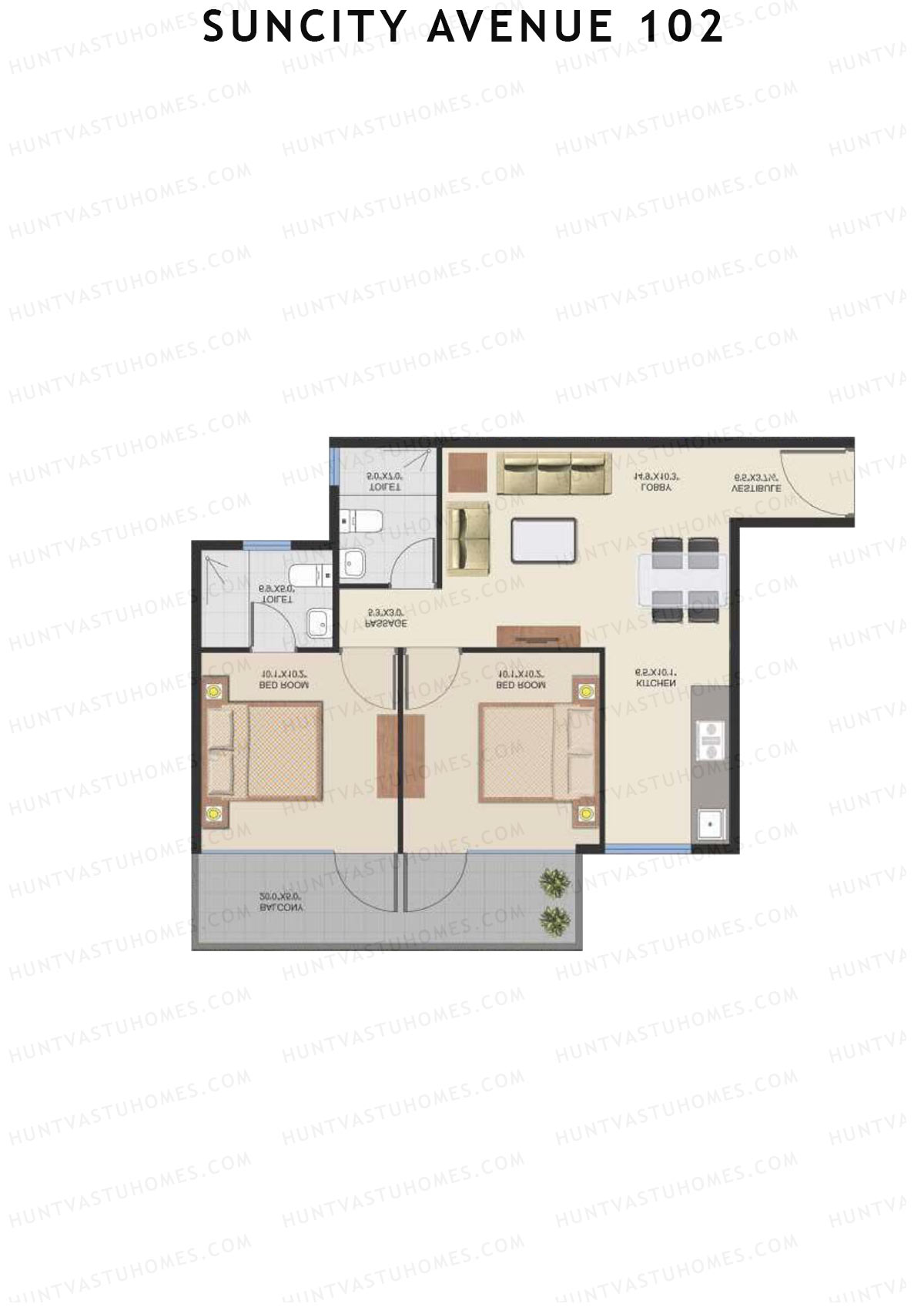 Suncity Avenue 102 Block A Unit 2 (Type 1) Floor Plan