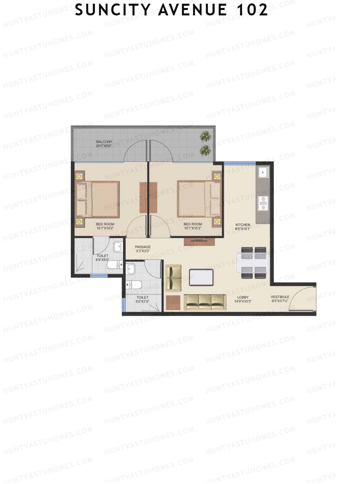Suncity Avenue 102 Block A Unit 3 (Type 1) Floor Plan
