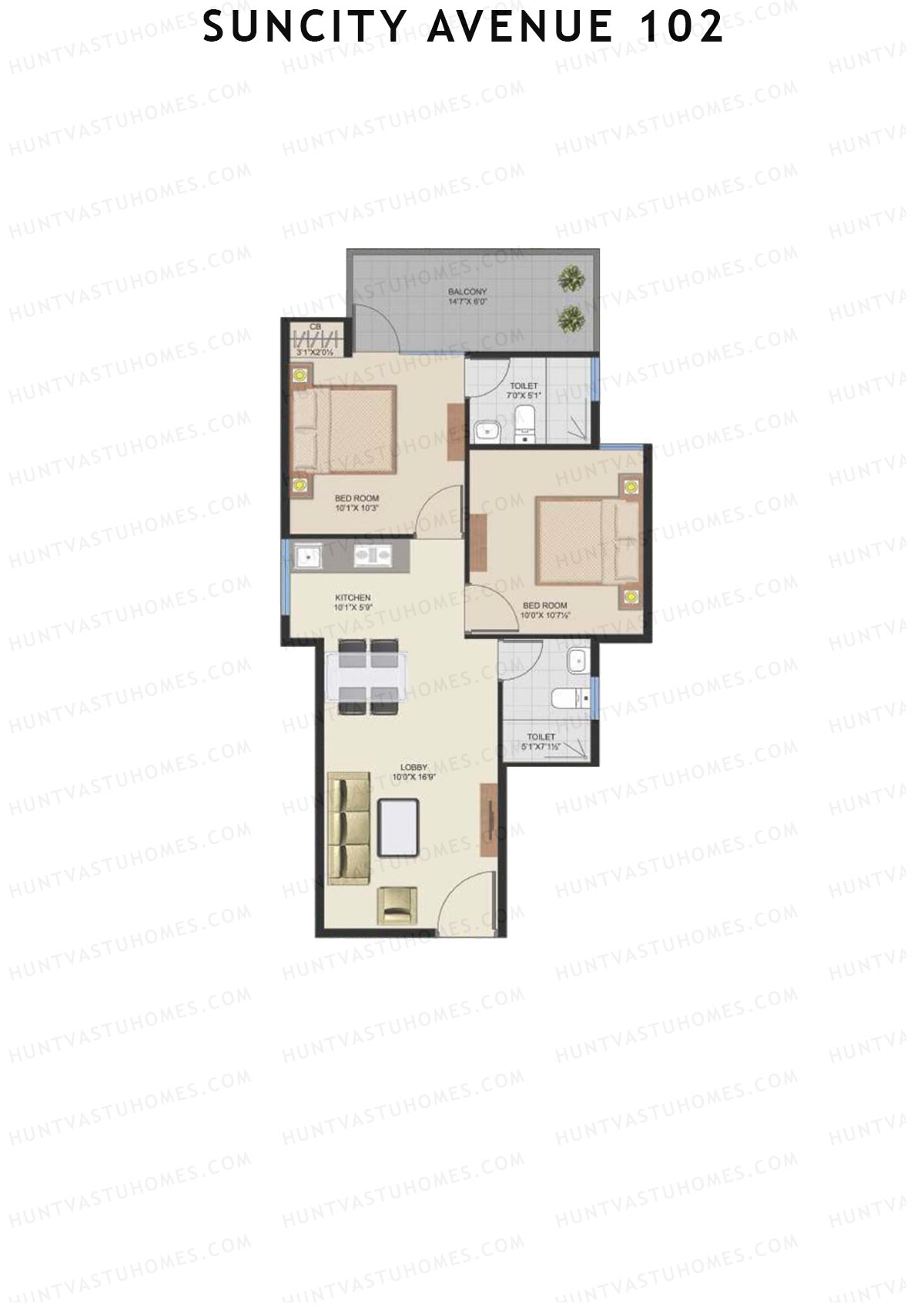 Suncity Avenue 102 Block A Unit 4 (Type 2) Floor Plan