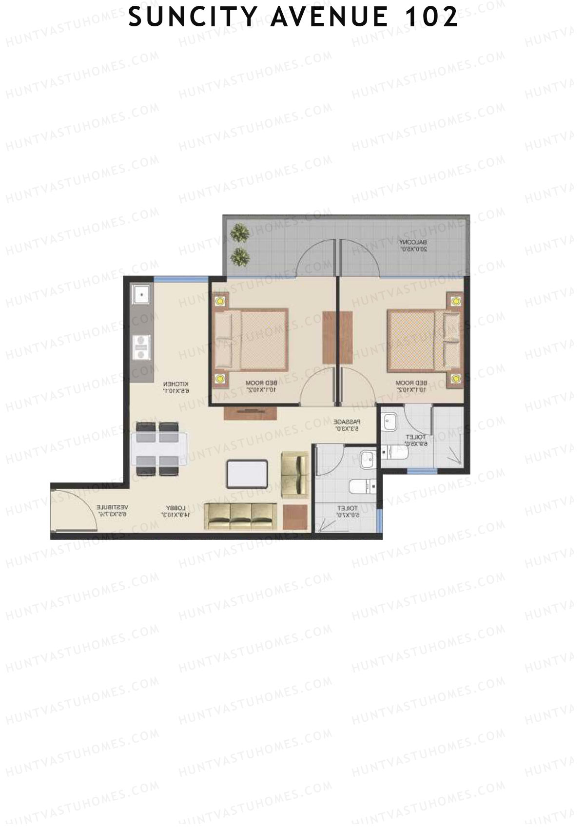 Suncity Avenue 102 Block A Unit 6 (Type 1) Floor Plan