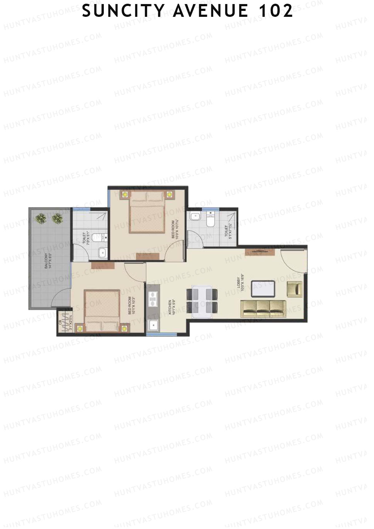 Suncity Avenue 102 Block B Unit 8 (Type 2) Floor Plan