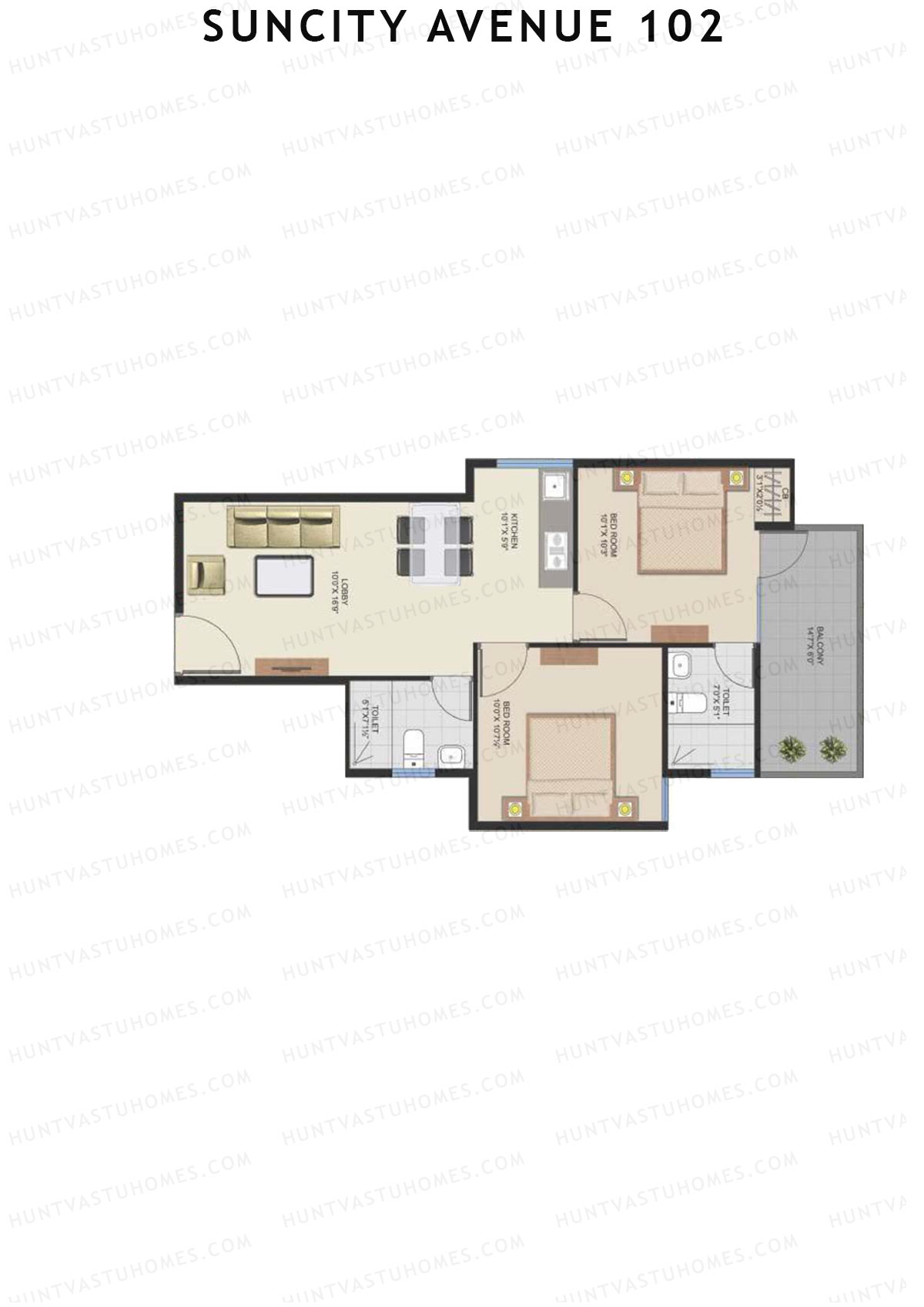 Suncity Avenue 102 Block D Unit 4 (Type 2) Floor Plan