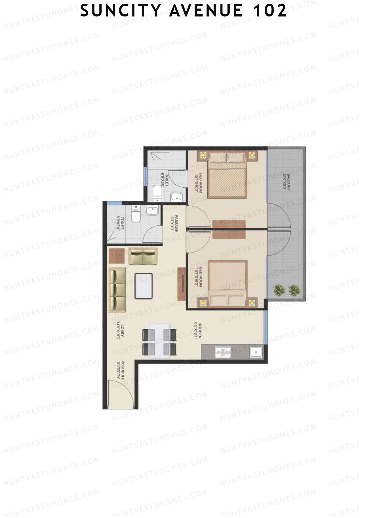 Suncity Avenue 102 Block H Unit 3 (Type 1) Floor Plan
