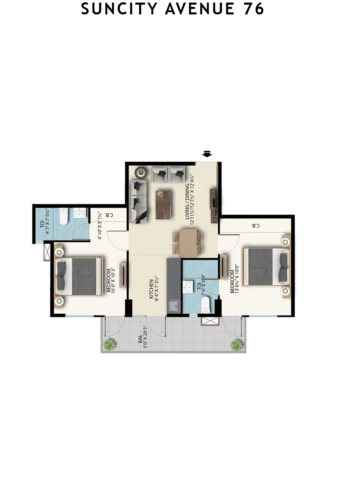 Suncity Avenue 76 Tower A1 Unit 1 (Type 2) Floor Plan