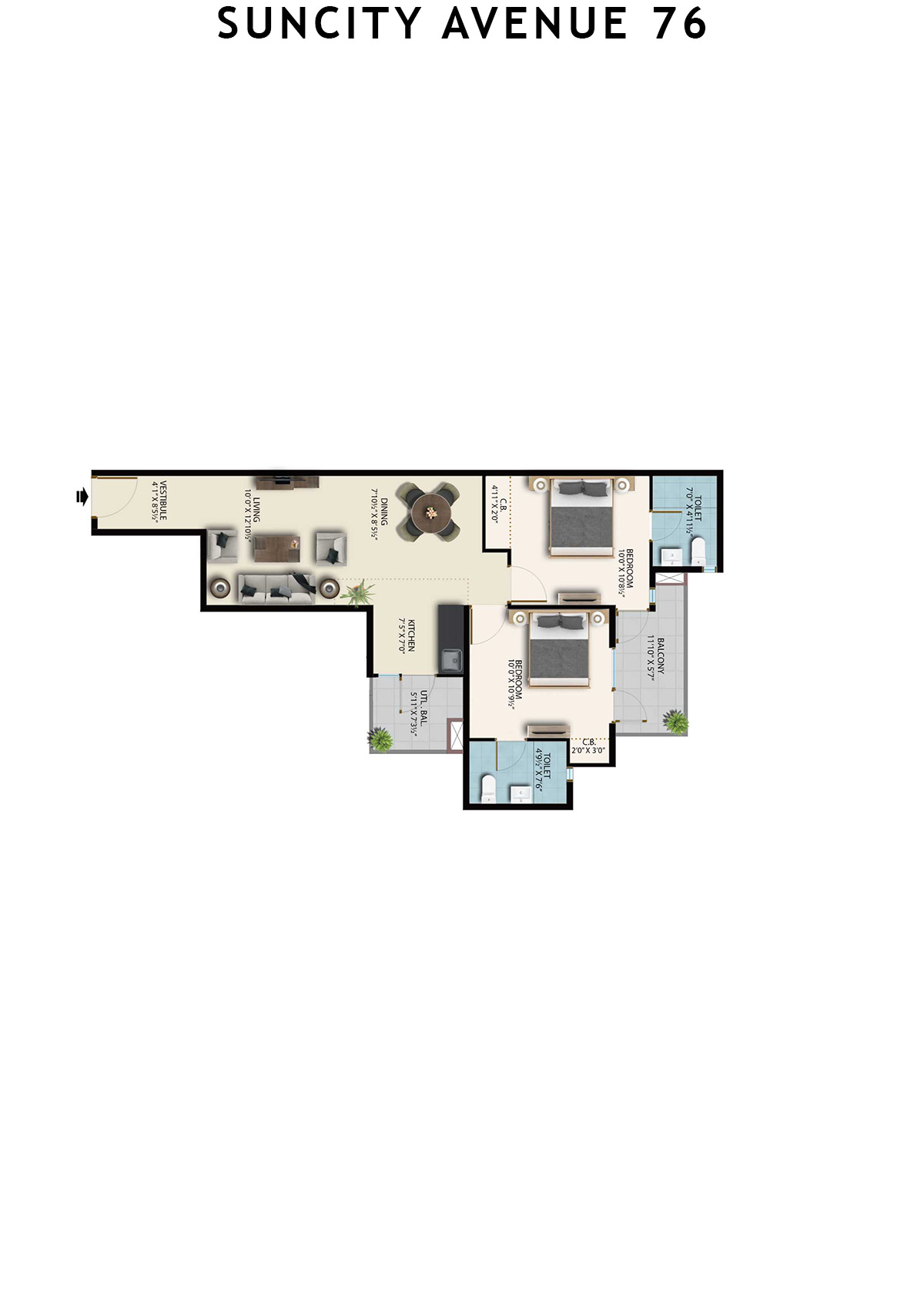 Suncity Avenue 76 Tower A1 Unit 7 (Type 1) Floor Plan