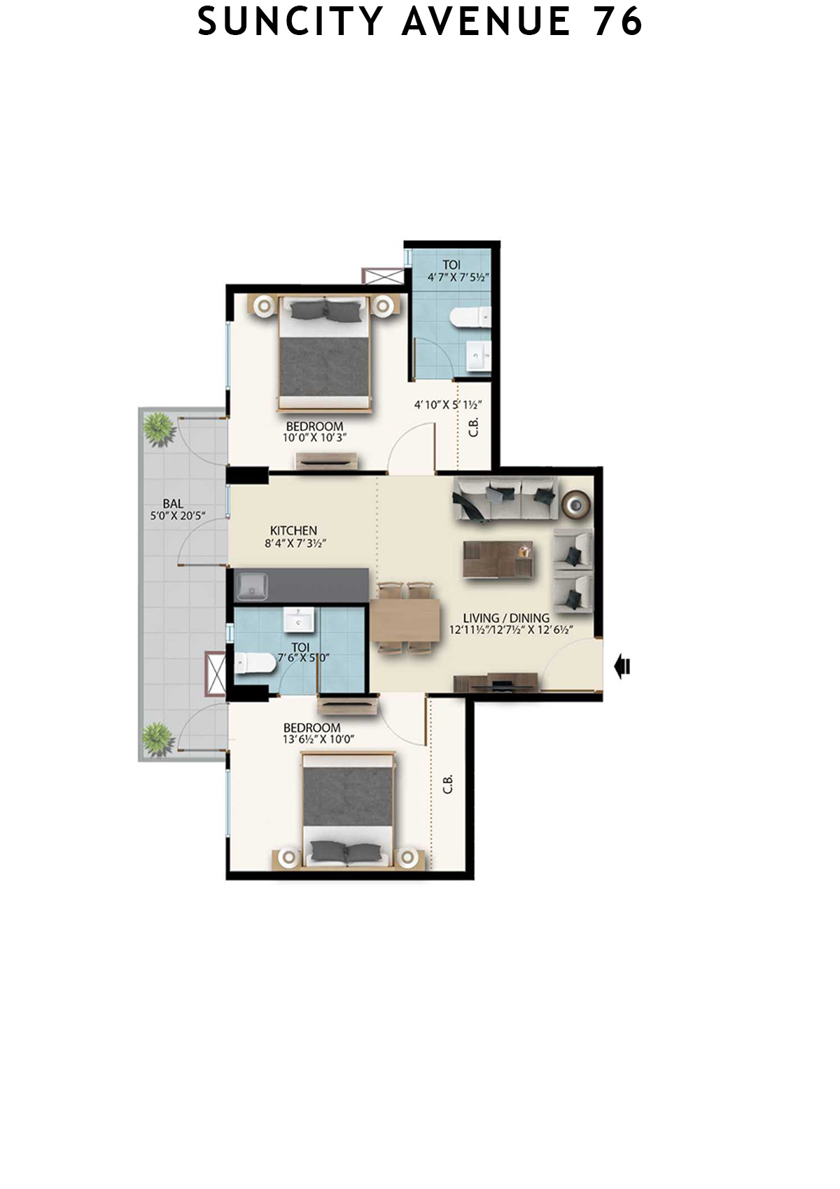 Suncity Avenue 76 Tower B1 Unit 1 (Type 2) Floor Plan