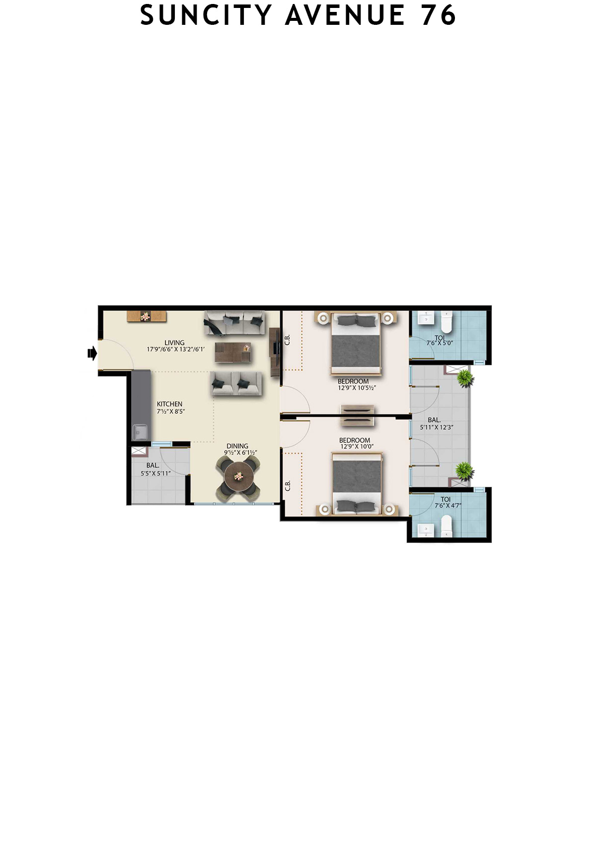 Suncity Avenue 76 Tower B1 Unit 5 (Type 4) Floor Plan