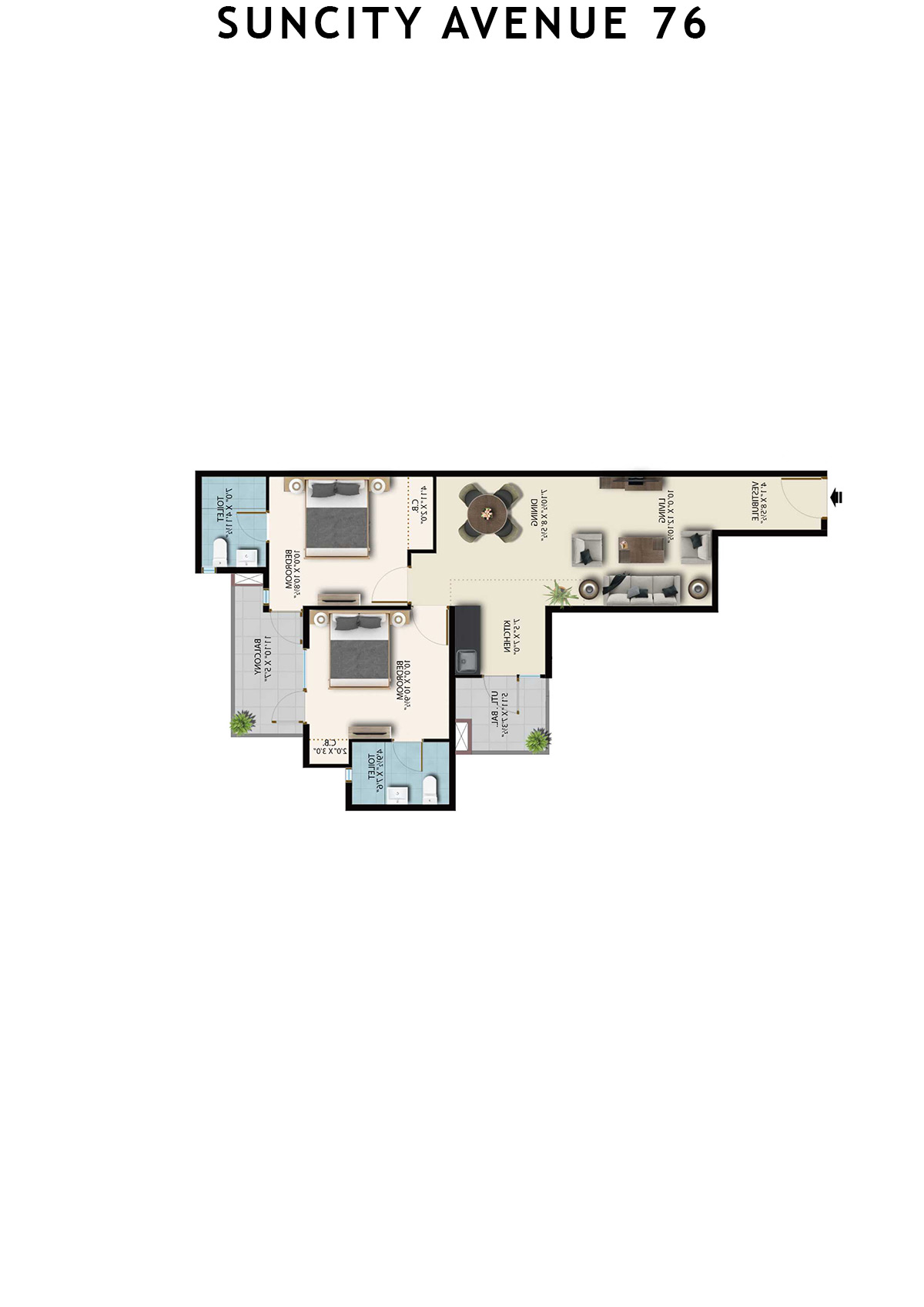 Suncity Avenue 76 Tower B4 Unit 2 (Type 1) Floor Plan