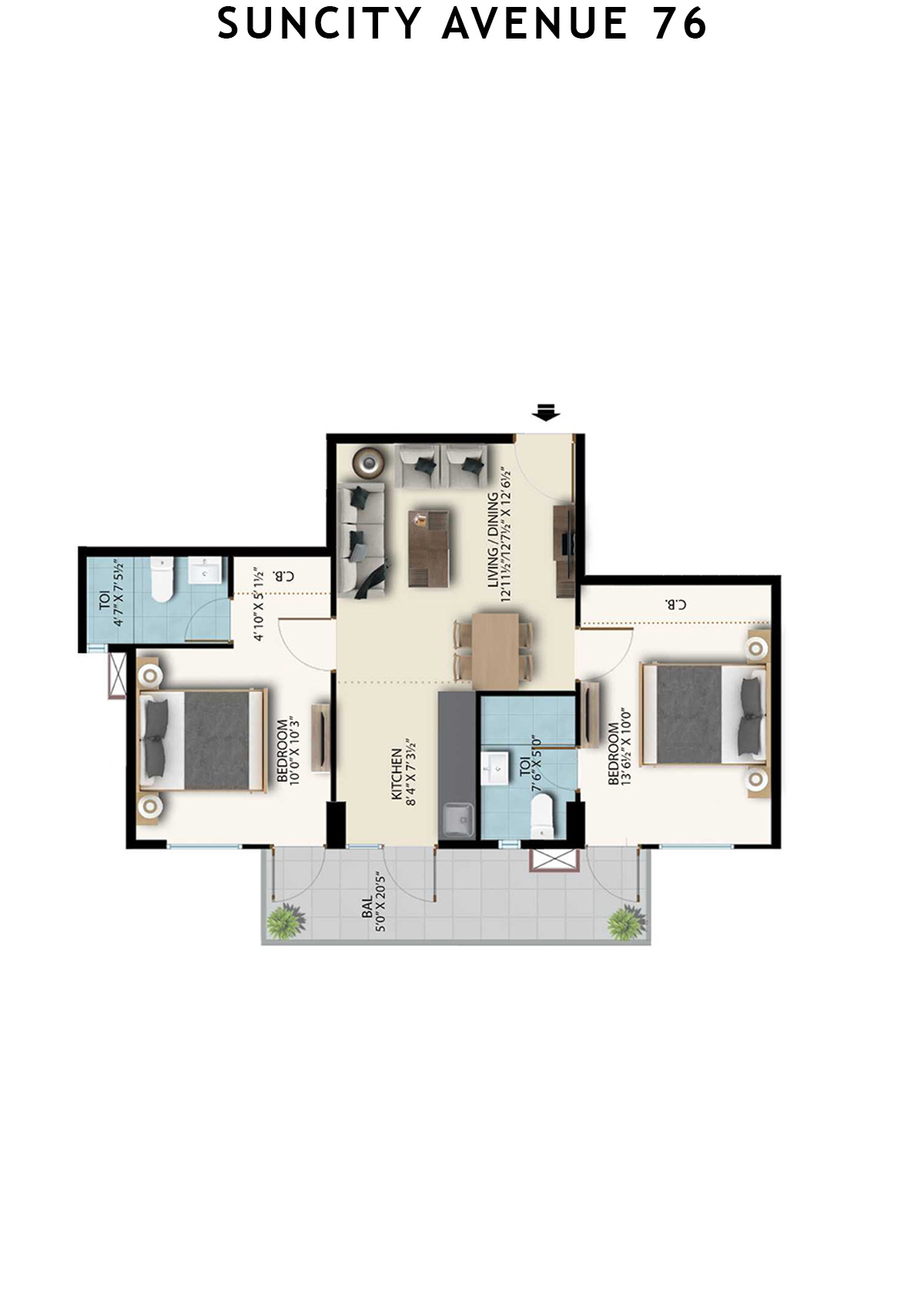Suncity Avenue 76 Tower B5 Unit 1 (Type 2) Floor Plan