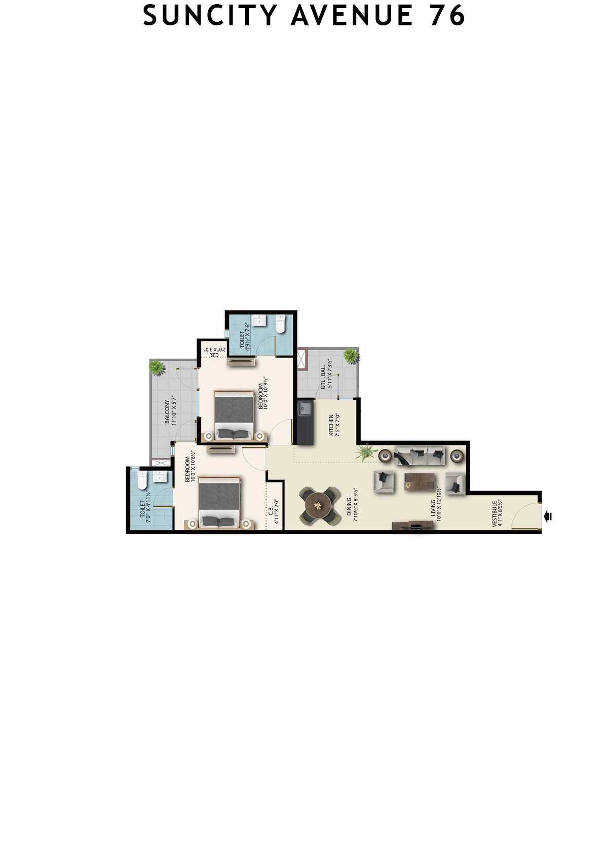 Suncity Avenue 76 Tower B5 Unit 3 (Type 1) Floor Plan