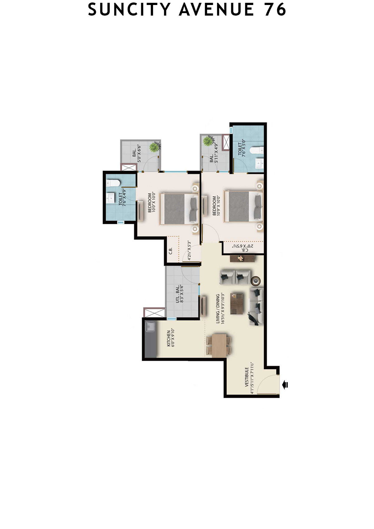 Suncity Avenue 76 Tower B5 Unit 4 (Type 3) Floor Plan