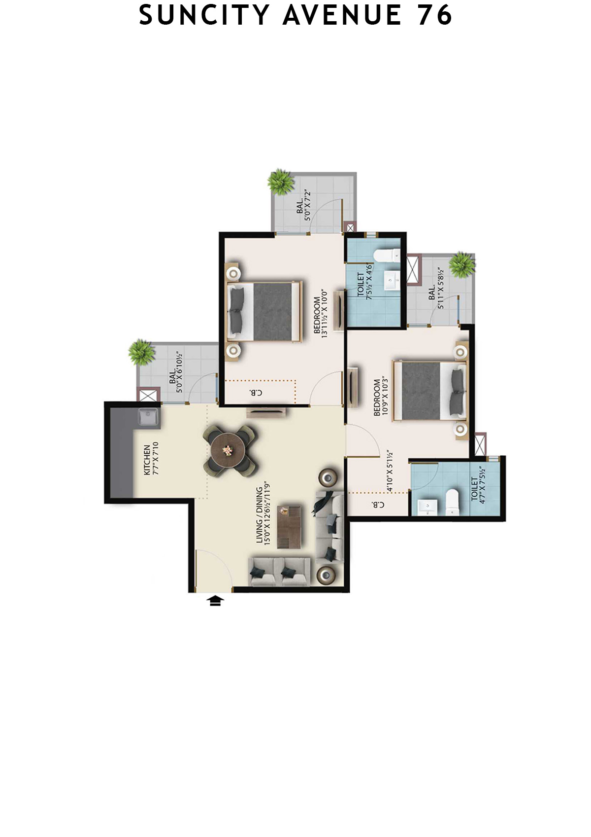 Suncity Avenue 76 Tower B5 Unit 6 (Type 5) Floor Plan