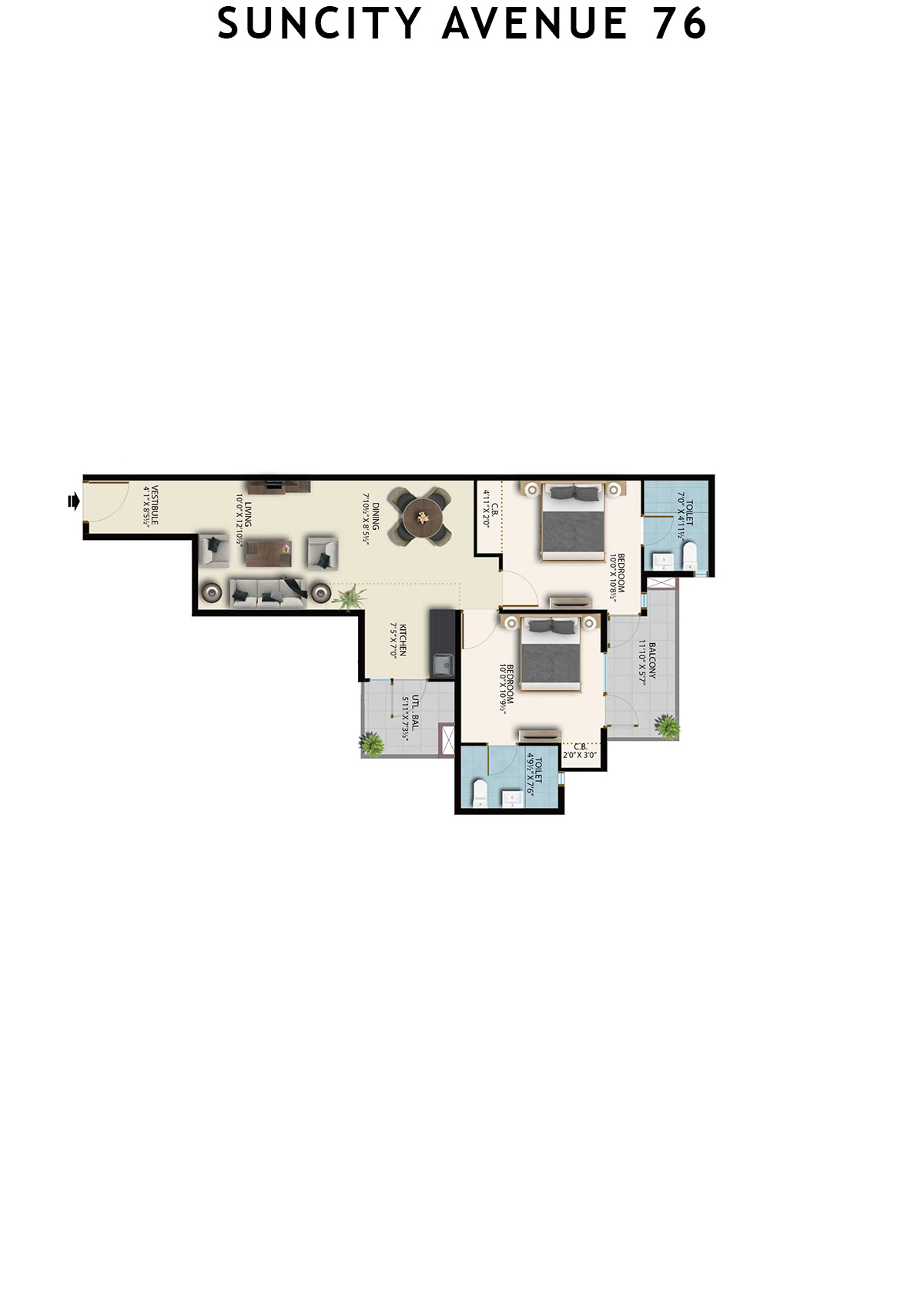 Suncity Avenue 76 Tower B5 Unit 8 (Type 1) Floor Plan