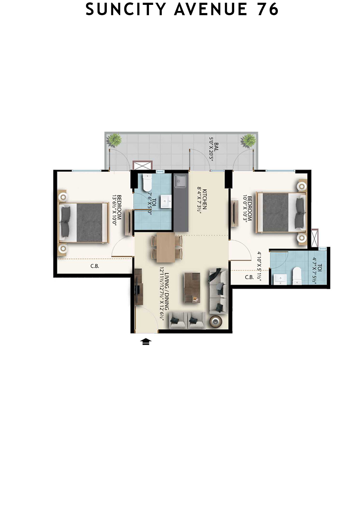 Suncity Avenue 76 Tower B7 Unit 1 (Type 2) Floor Plan