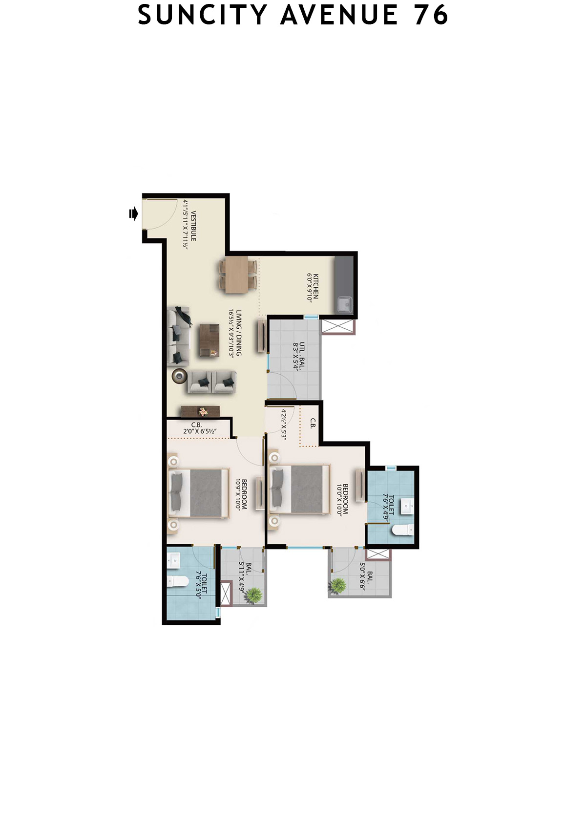 Suncity Avenue 76 Tower B7 Unit 4 (Type 3) Floor Plan
