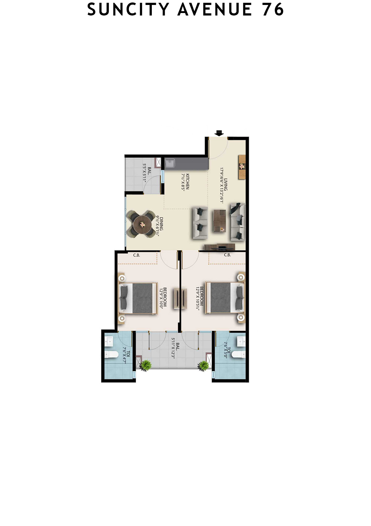 Suncity Avenue 76 Tower B7 Unit 5 (Type 4) Floor Plan