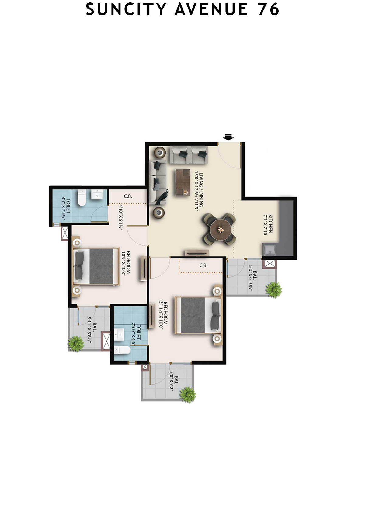 Suncity Avenue 76 Tower B7 Unit 6 (Type 5) Floor Plan