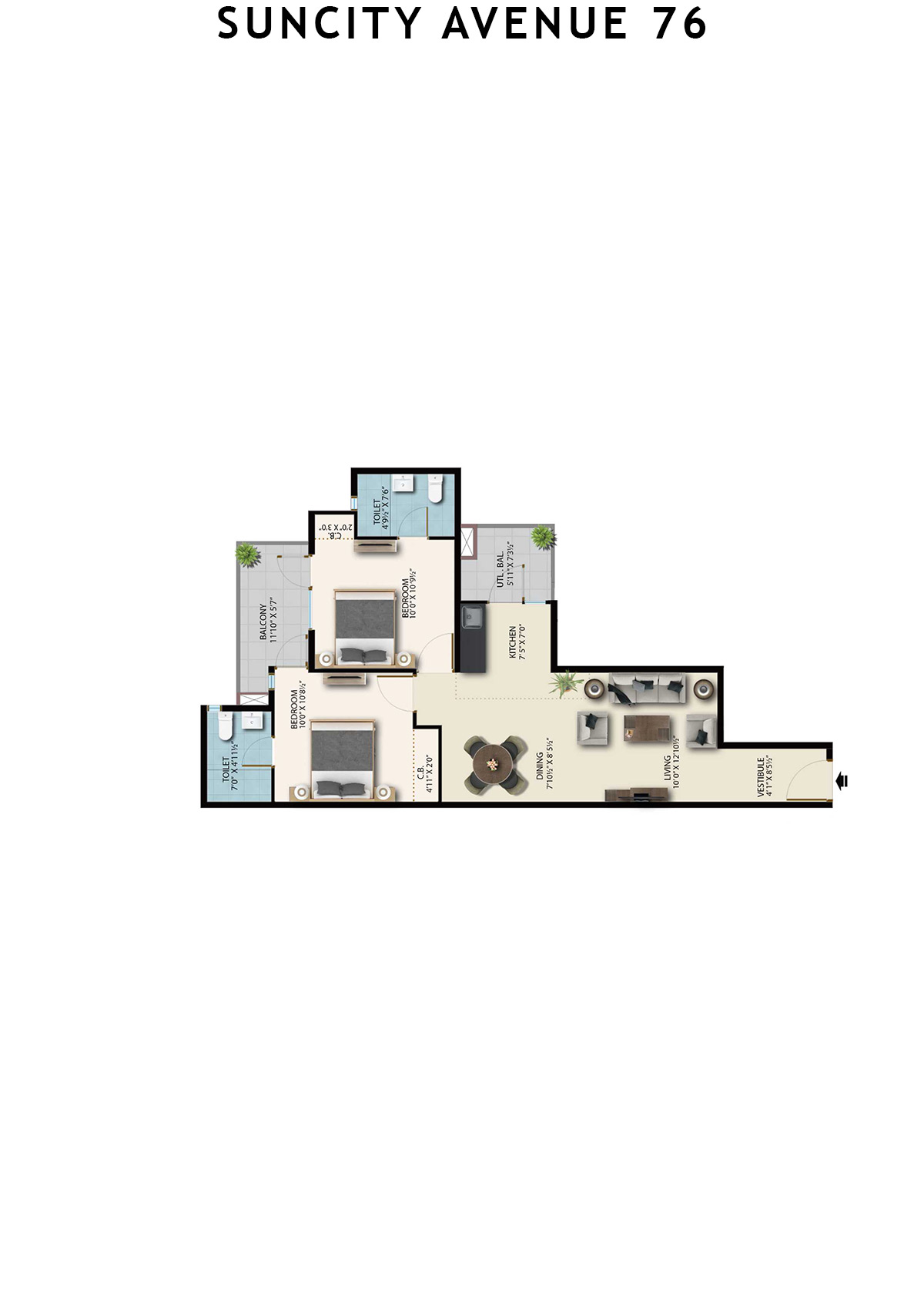 Suncity Avenue 76 Tower B7 Unit 8 (Type 1) Floor Plan