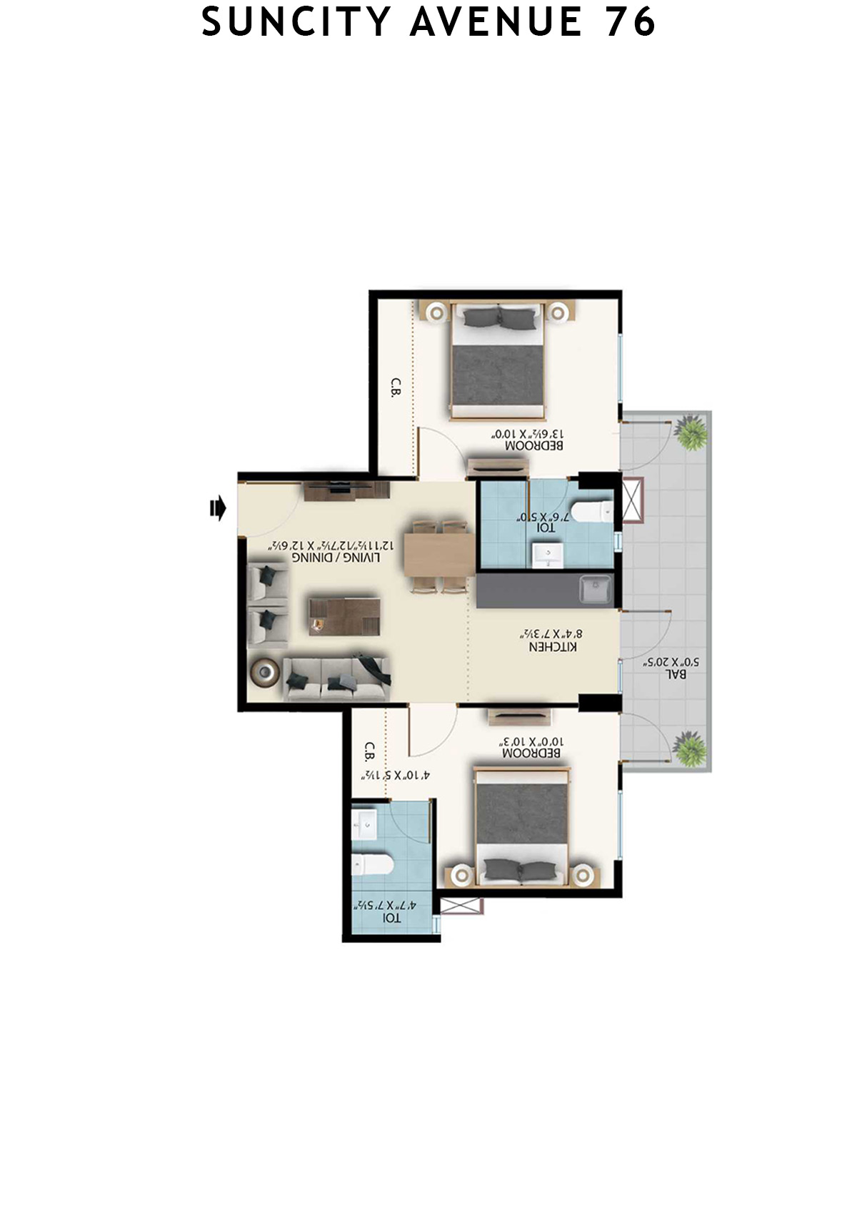 Suncity Avenue 76 Tower C2 Unit 1 (Type 2) Floor Plan