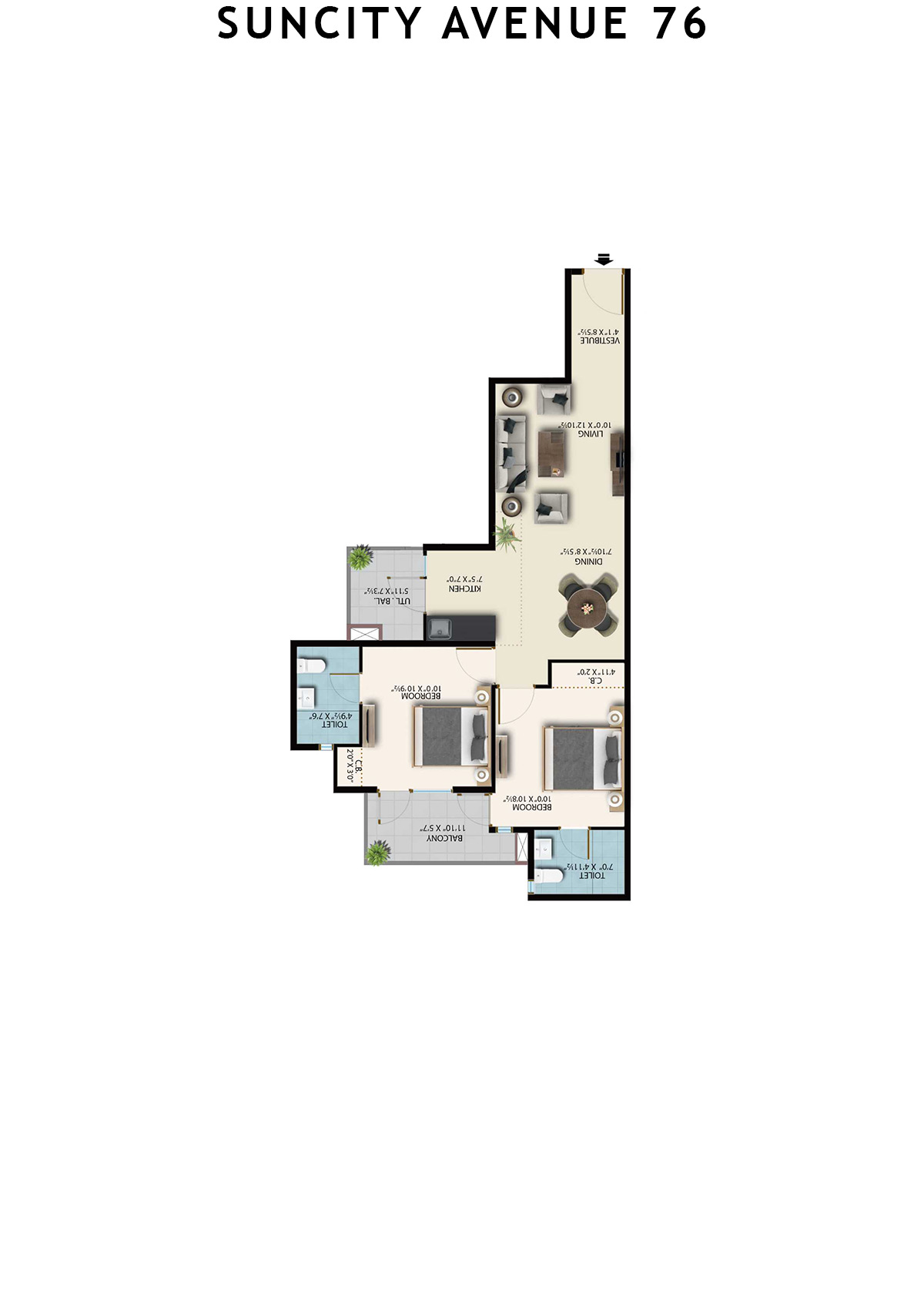 Suncity Avenue 76 Tower C2 Unit 3 (Type 1) Floor Plan