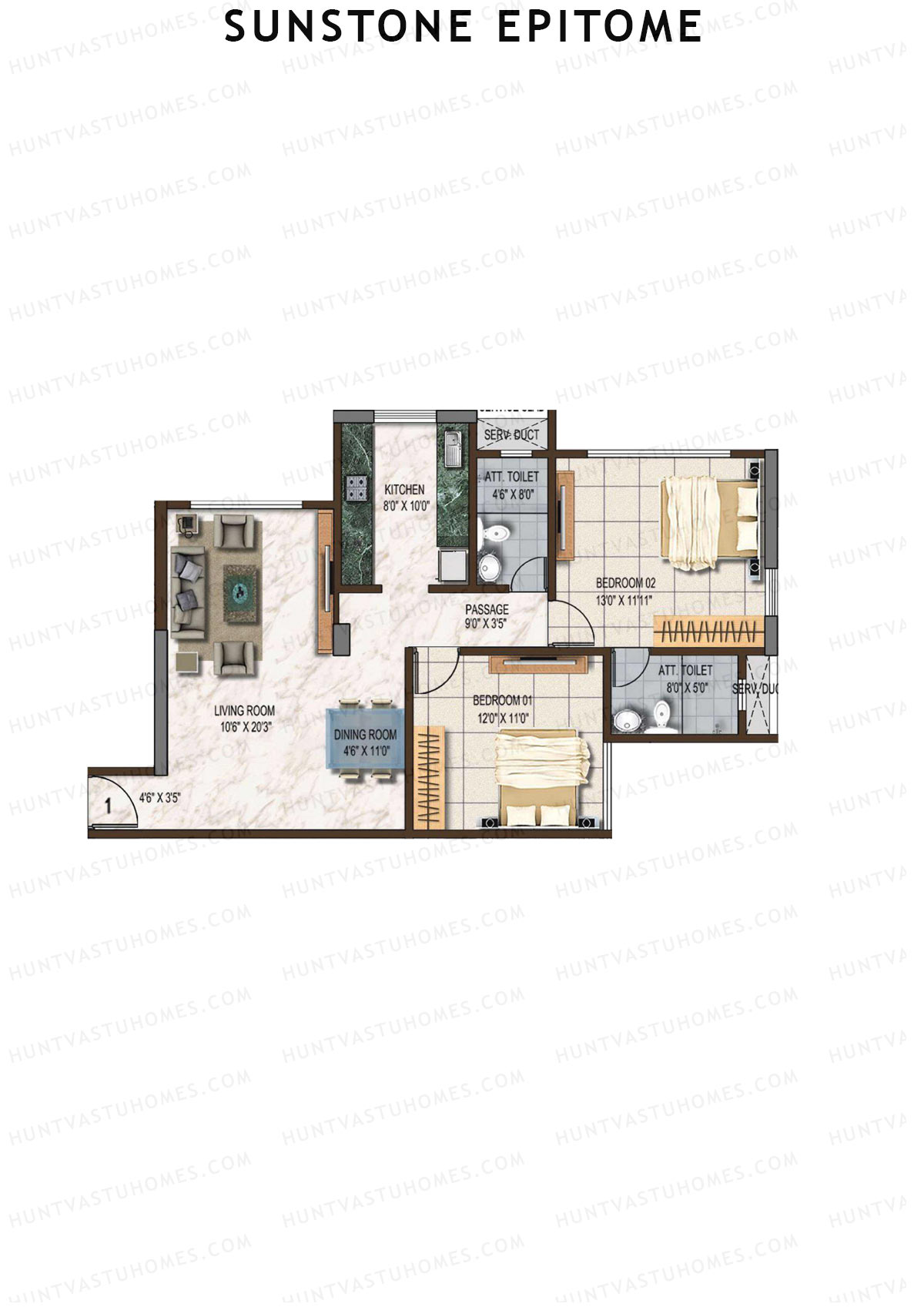 Sunstone Epitome Block A Unit 1 (Type 1) Floor Plan