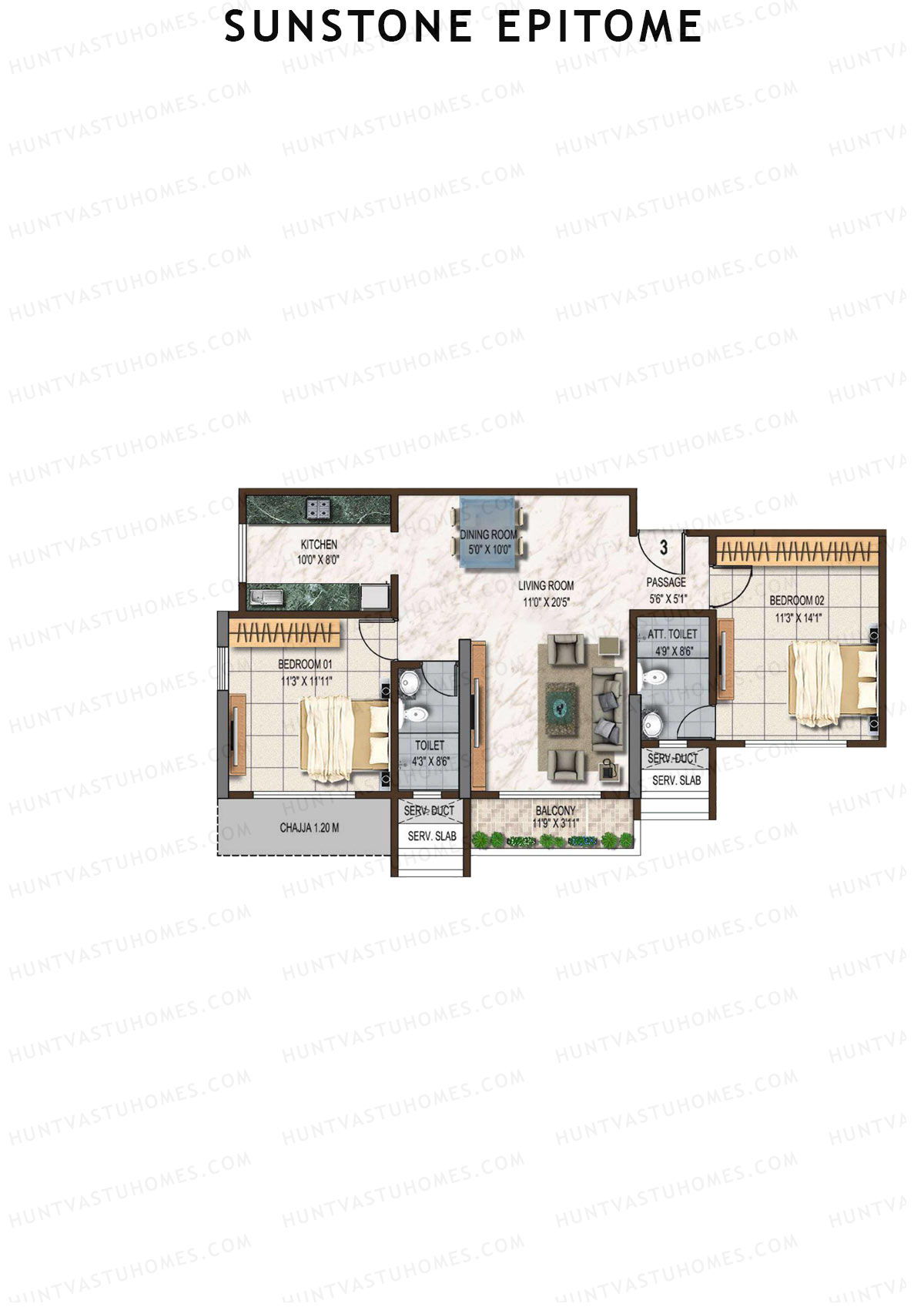 Sunstone Epitome Block A Unit 3 (Type 2) Floor Plan