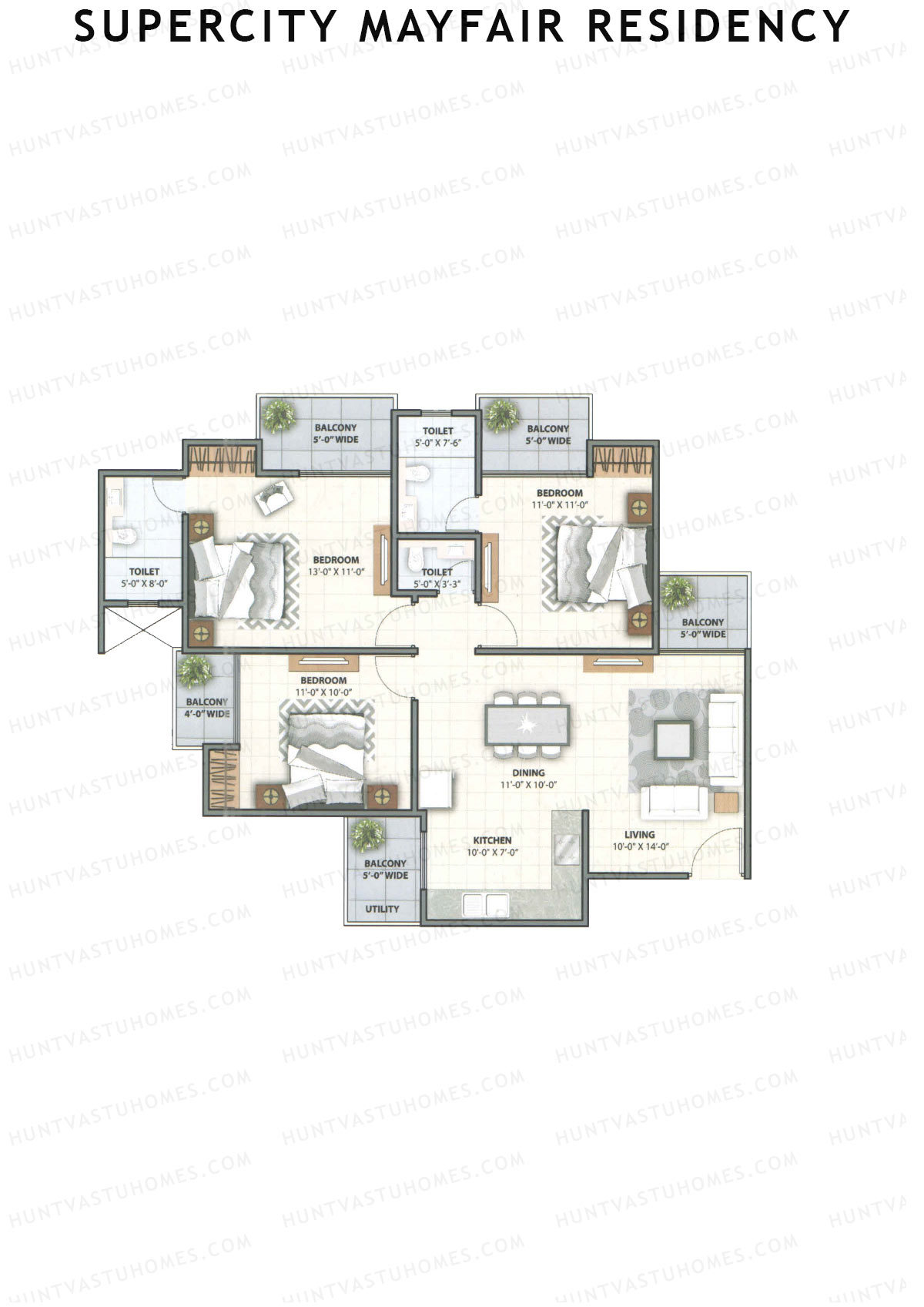 Supercity Mayfair Residency Tower C Unit 4 (Type 3) Floor Plan