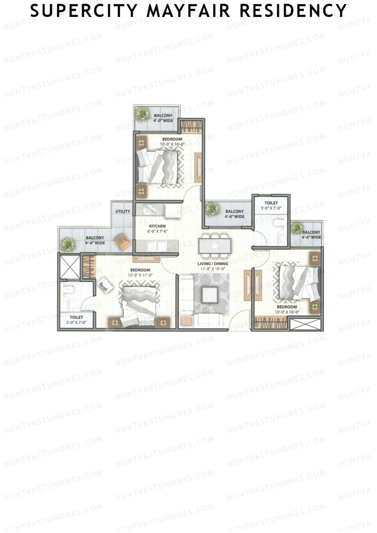 Supercity Mayfair Residency Tower D Unit 1 (Type 2) Floor Plan