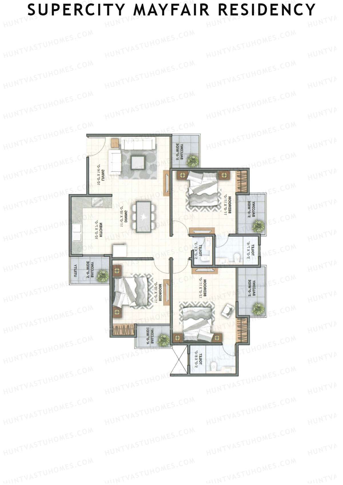 Supercity Mayfair Residency Tower I Unit 6 (Type 3) Floor Plan