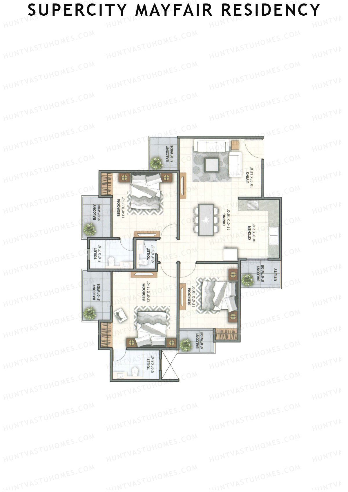 Supercity Mayfair Residency Tower K Unit 1 (Type 3) Floor Plan