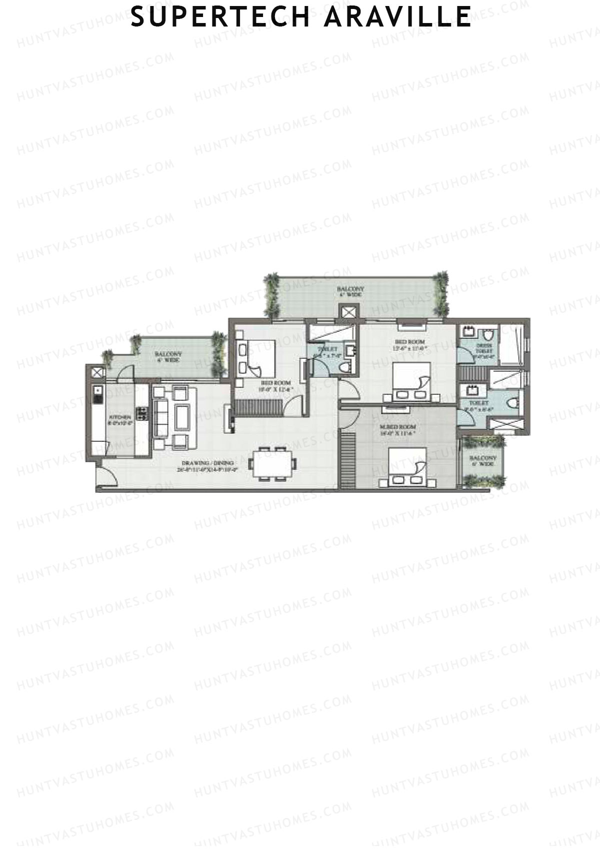 Supertech Araville, Tower A, Unit 2, 3BHK, Super Area 1945   sq ft 