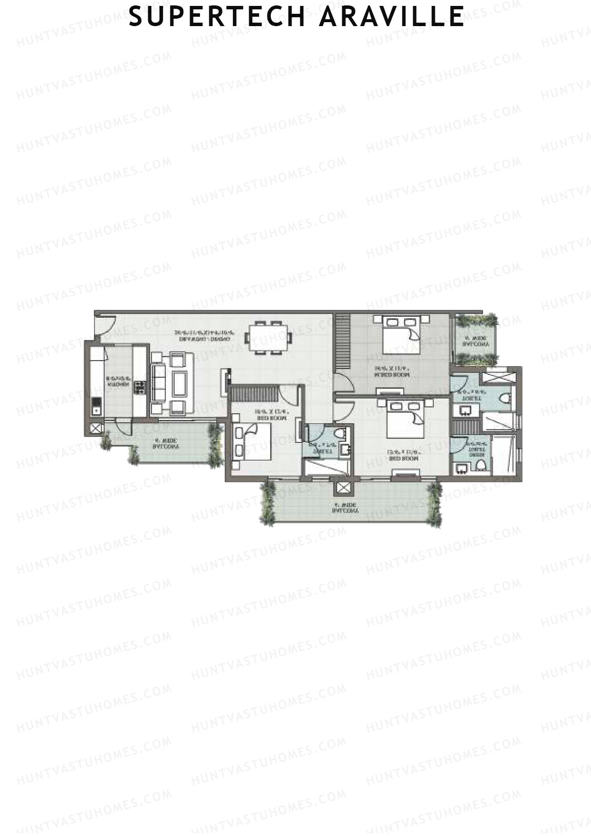 Supertech Araville, Tower A, Unit 3, 3BHK, Super Area 1945   sq ft 