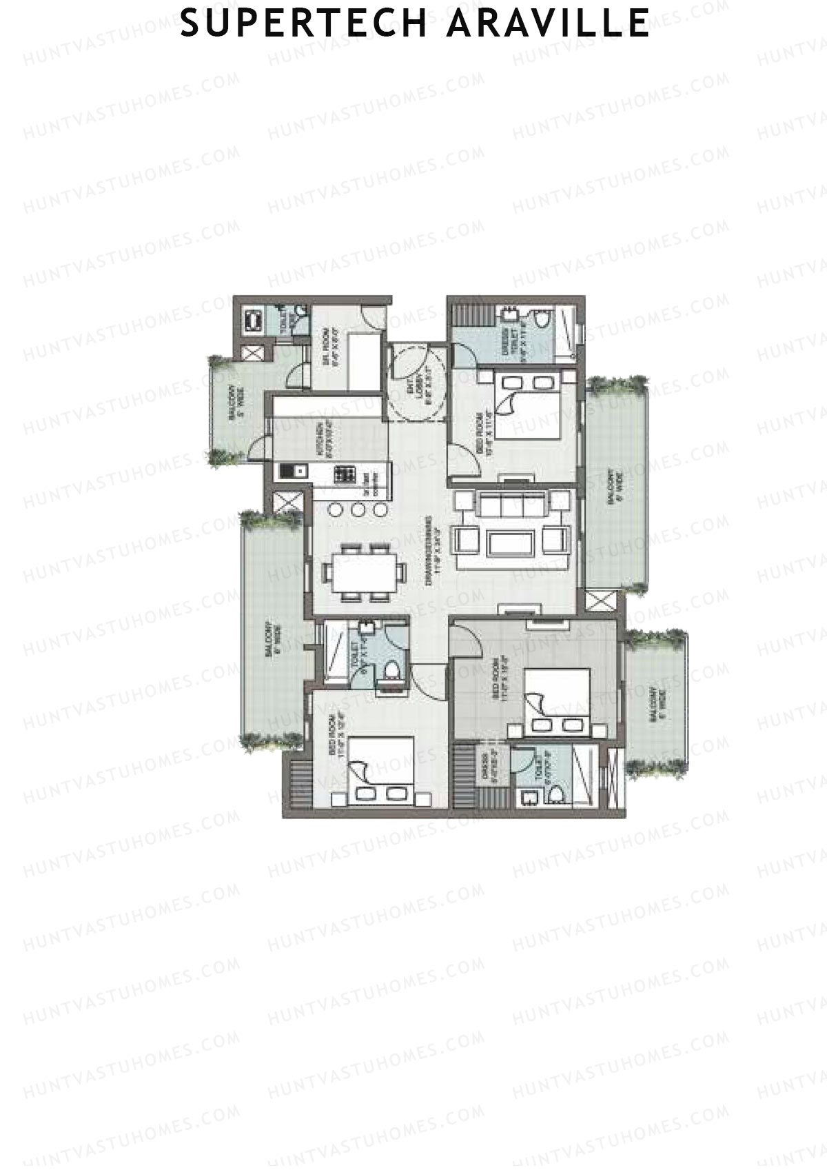 Supertech Araville, Tower A, Unit 4, 3BHK, Super Area 2215   sq ft 