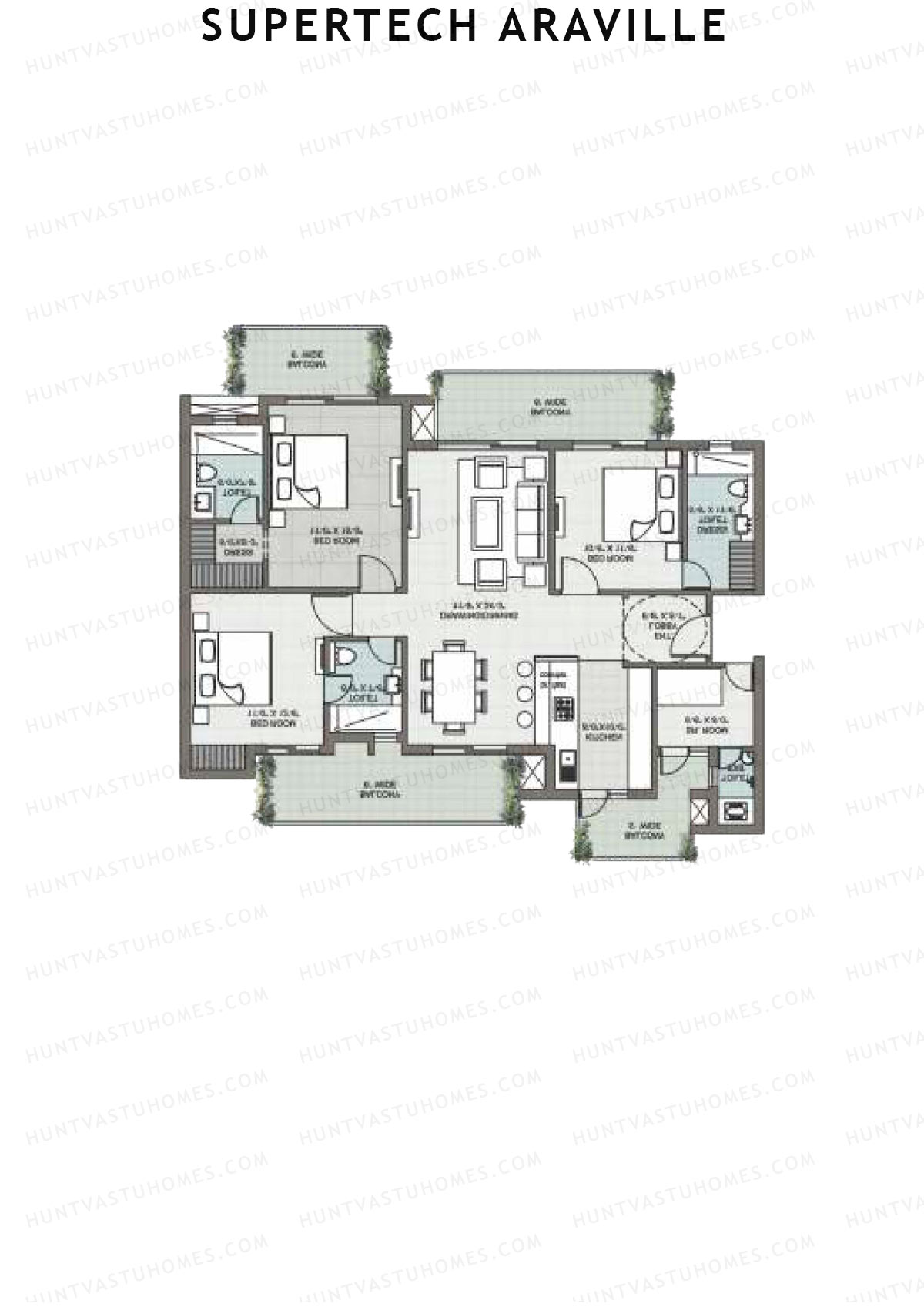 Supertech Araville, Tower C, Unit 1, 3BHK, Super Area 2215   sq ft 