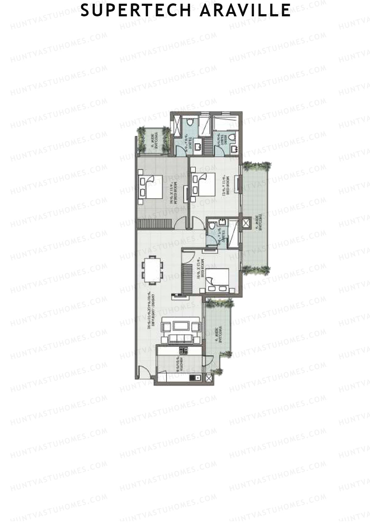 Supertech Araville, Tower C, Unit 3, 3BHK, Super Area 1945   sq ft 