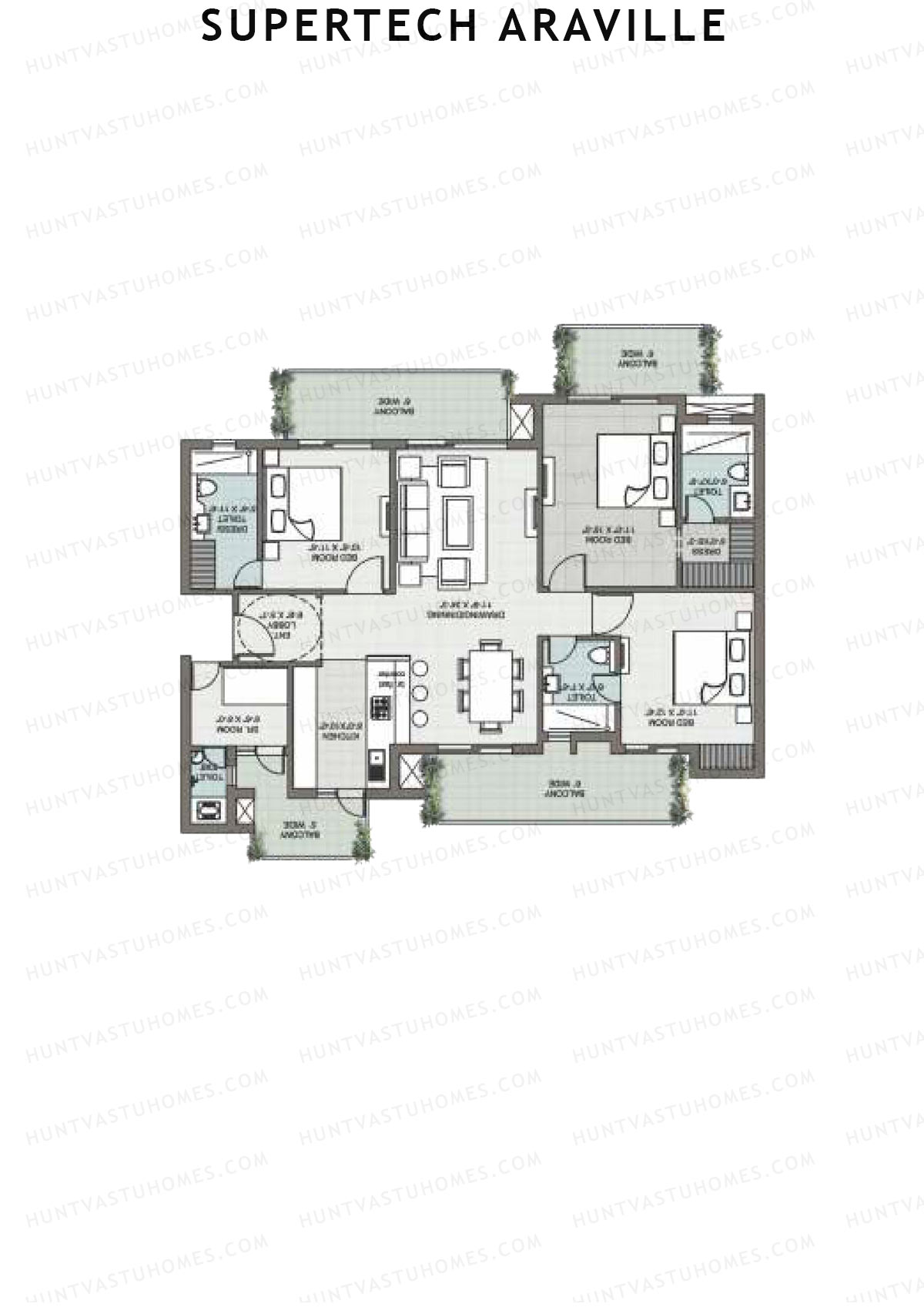 Supertech Araville, Tower C, Unit 4, 3BHK, Super Area 2215   sq ft 