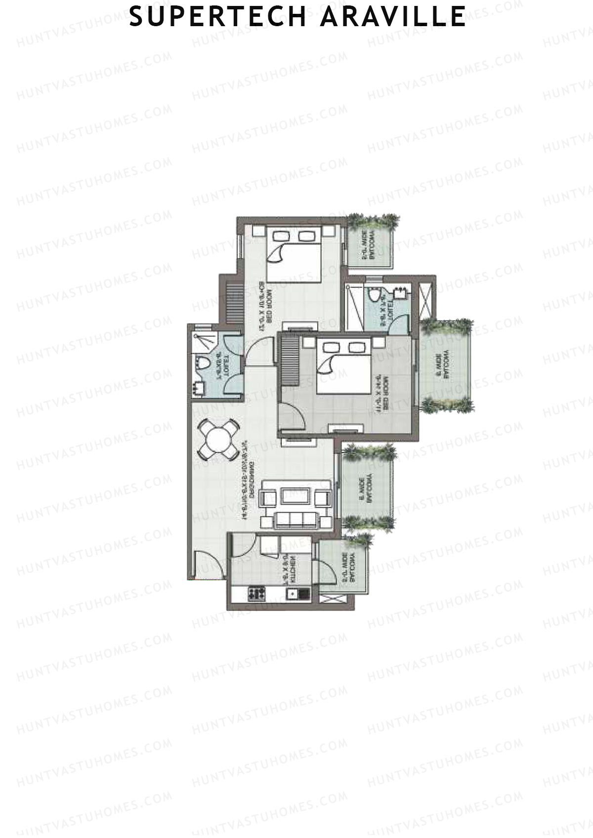 Supertech Araville, Tower D, Unit 2, 2BHK, Super Area 1295   sq ft 