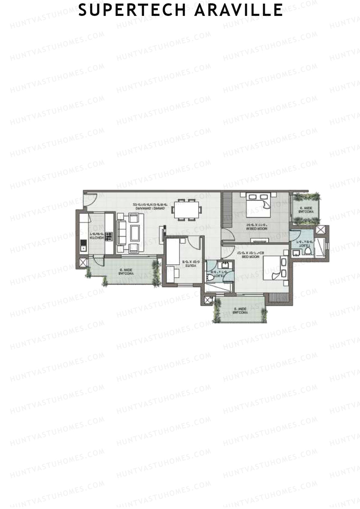 Supertech Araville, Tower D, Unit 4, 2BHK, Super Area 1530   sq ft 