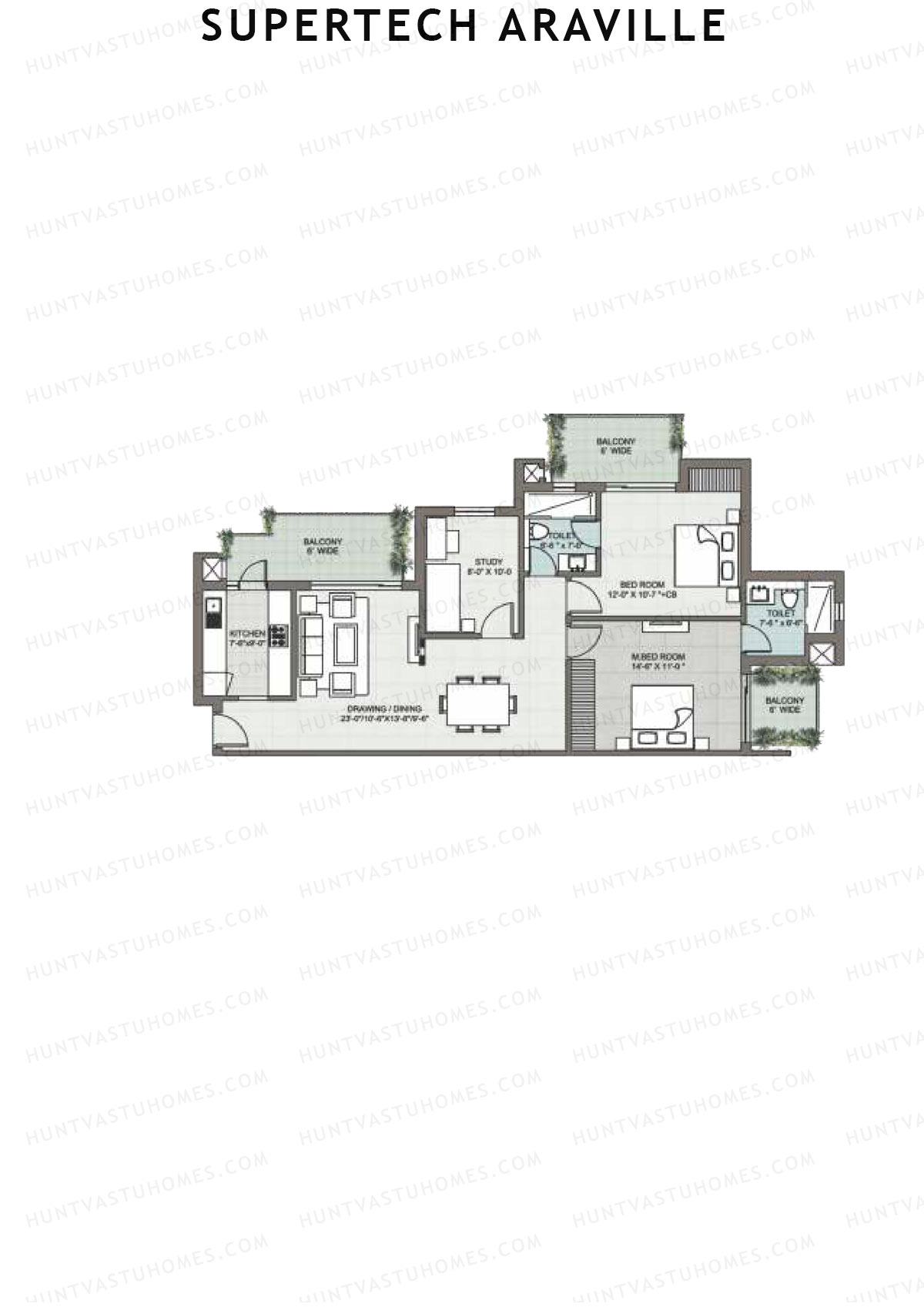 Supertech Araville, Tower E, Unit 3, 2BHK, Super Area 1530   sq ft 