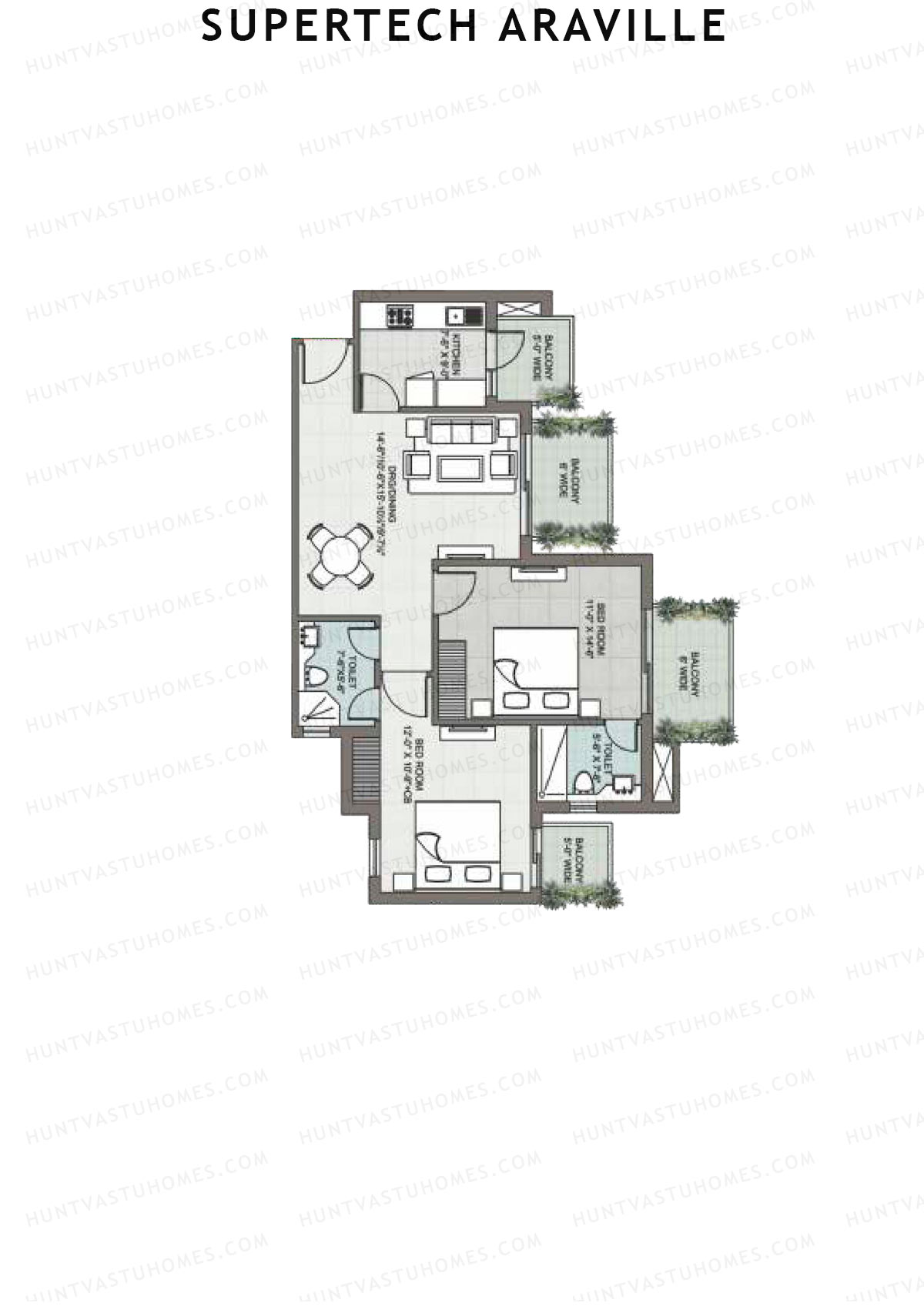 Supertech Araville, Tower E, Unit 5, 2BHK, Super Area 1295   sq ft 